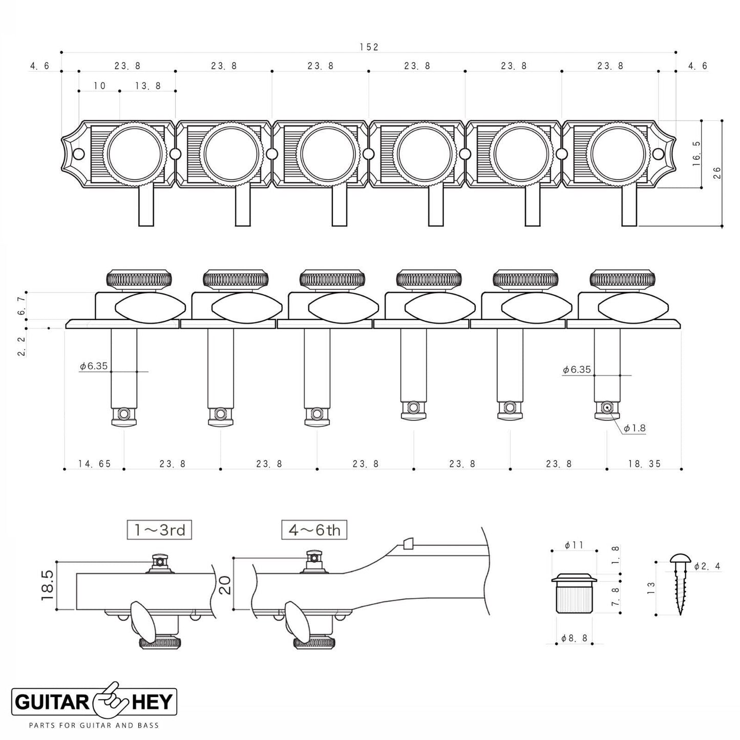 NEW Gotoh SD91-M6 MGT Locking Tuners Set 6 in line STAGGERED Ivory - NICKEL