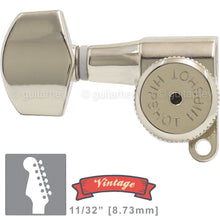 Load image into Gallery viewer, NEW Hipshot VINTAGE 6-in-Line Staggered Locking Tuners LEFT-HANDED - NICKEL