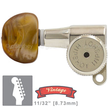 Load image into Gallery viewer, NEW Hipshot VINTAGE 6-in-Line HMM-A Staggered Locking Tuners LEFT-HANDED, NICKEL