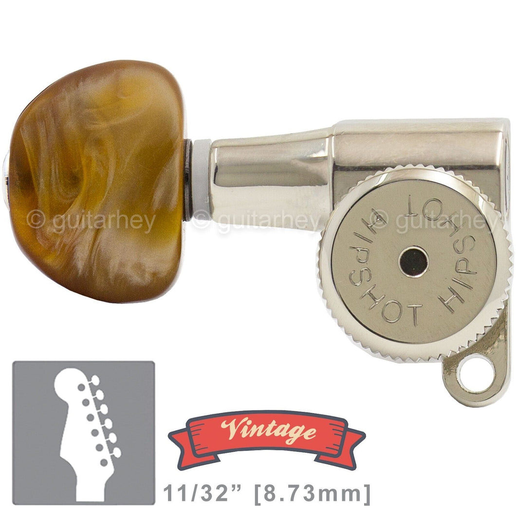 NEW Hipshot VINTAGE 6-in-Line HMM-A Staggered Locking Tuners LEFT-HANDED, NICKEL