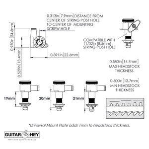 NEW Hipshot VINTAGE 6-in-Line HMM-A Staggered Locking Tuners LEFT-HANDED, NICKEL