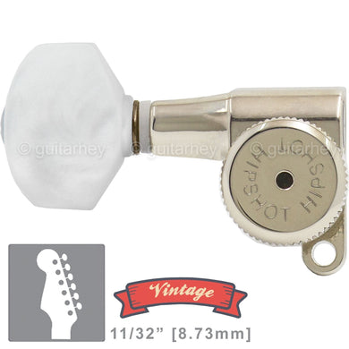 NEW Hipshot VINTAGE 6-in-Line HEX-P Staggered Locking Tuners LEFT-HANDED, NICKEL