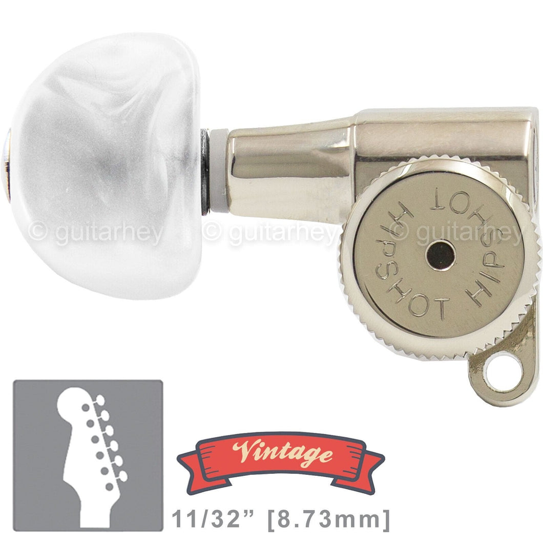 NEW Hipshot VINTAGE 6-in-Line HMM-P Staggered Locking Tuners LEFT-HANDED, NICKEL