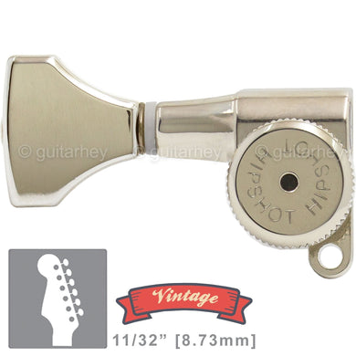 NEW Hipshot VINTAGE 6-in-Line HS-N Staggered Locking Tuners LEFT-HANDED, NICKEL