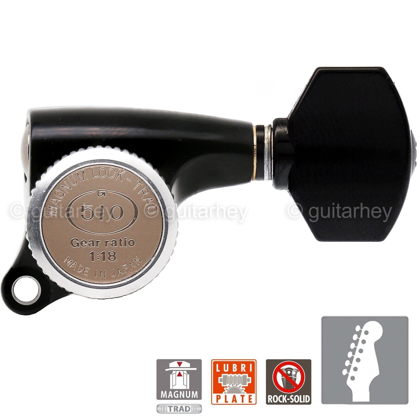 NEW Gotoh SGS510Z-A07 MGT 6 in line Locking Tuners Set 18:1 Gear Ratio - BLACK