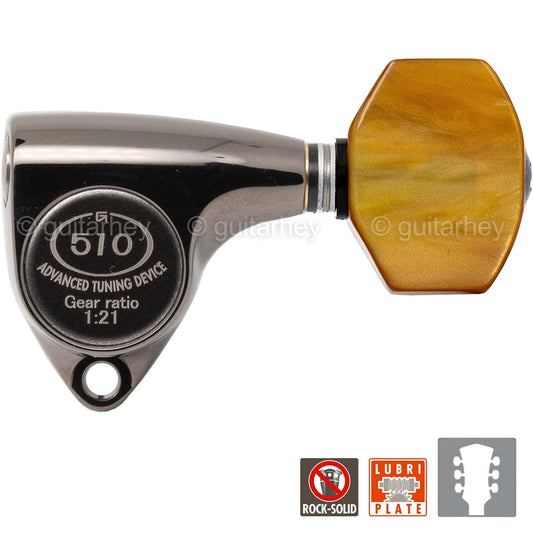 NEW Gotoh SGV510Z-P8 Tuners L3+R3 Set AMBER Buttons 21:1 Ratio 3x3 - COSMO Black