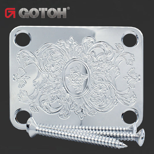NEW Gotoh Neck Plate Luxury-Mode Japanese Art Acanthus for Guitar/Bass - CHROME