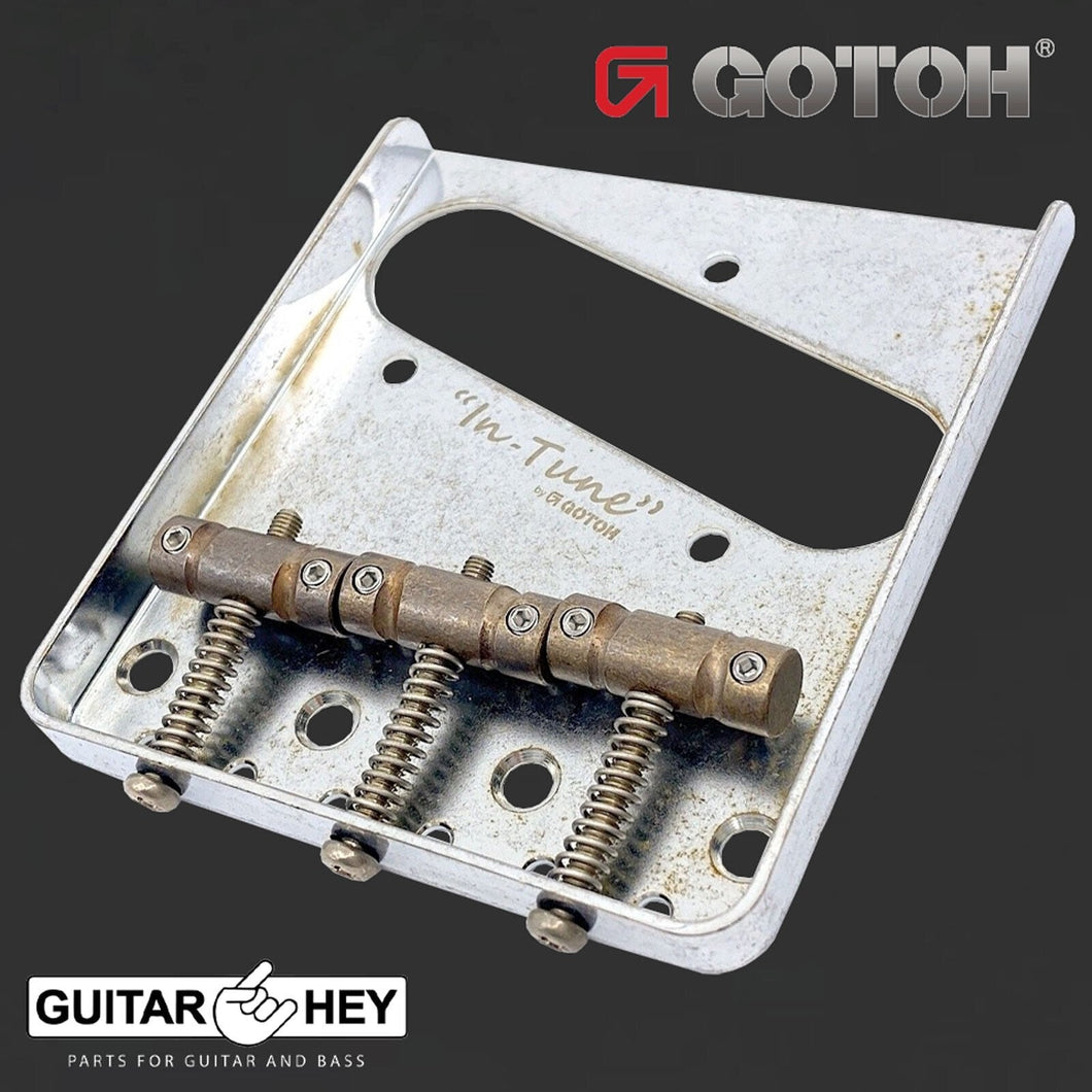 NEW RELIC Gotoh BS-TC1 Tele Bridge, Brass “In-Tune” Saddle 10.8mm - AGED CHROME