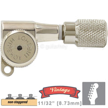 Load image into Gallery viewer, NEW Hipshot VINTAGE 6-in-Line Locking Tuners Knurled Buttons 21/64&quot; ID - NICKEL