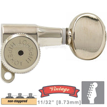 Load image into Gallery viewer, NEW Hipshot VINTAGE 6-in-Line Locking Tuners OVAL Buttons 21/64&quot; ID - NICKEL