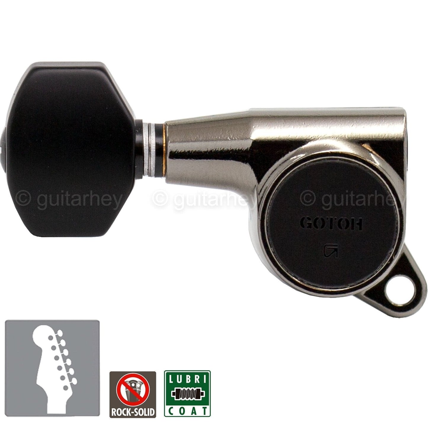 NEW Gotoh SG381-B07 LEFT-HANDED 6 in Line Set Tuners Plastic Buttons COSMO BLACK