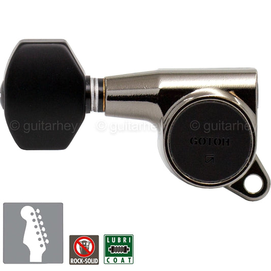 NEW Gotoh SG381-B07 LEFT-HANDED 6 in Line Set Tuners Plastic Buttons COSMO BLACK