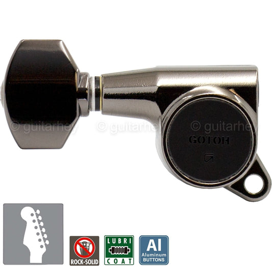 NEW Gotoh SG381-AB07 LEFT-HANDED 6 in Line Tuners ALUMINUM Buttons - COSMO BLACK