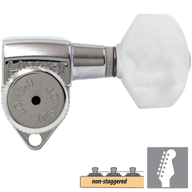 NEW Hipshot Grip-Locking Non-Staggered 6 In Line Pearloid Buttons - CHROME