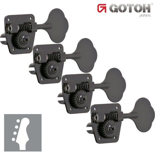 NEW Gotoh GB2 4 In-Line Clover Leaf Bass Tuners 26:1 Gear Ratio - BLACK