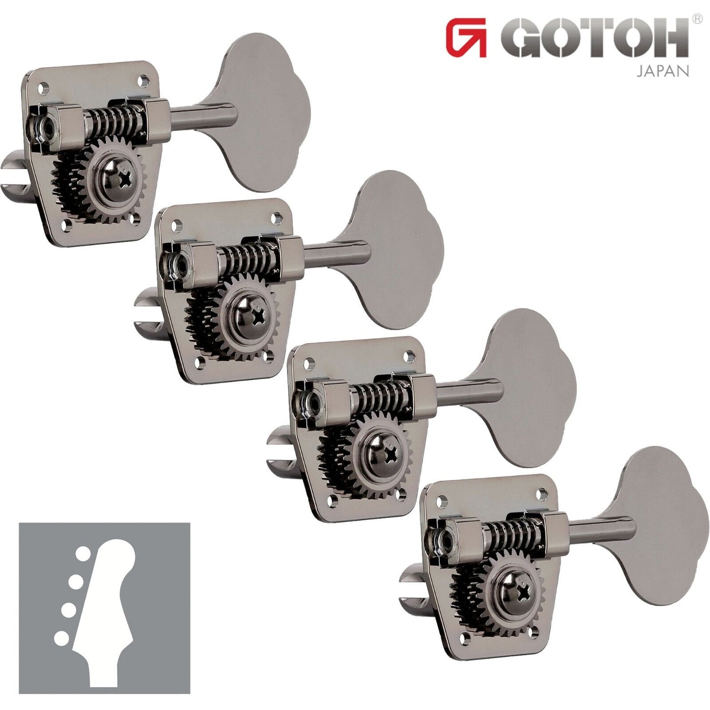 NEW Gotoh GB2 4 In-Line Clover Leaf Bass Tuners 26:1 Gear Ratio - COSMO BLACK