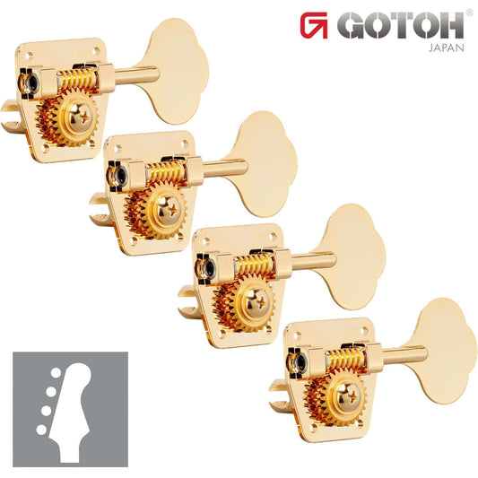 NEW Gotoh GB2 4 In-Line Clover Leaf Bass Tuners 26:1 Gear Ratio - GOLD