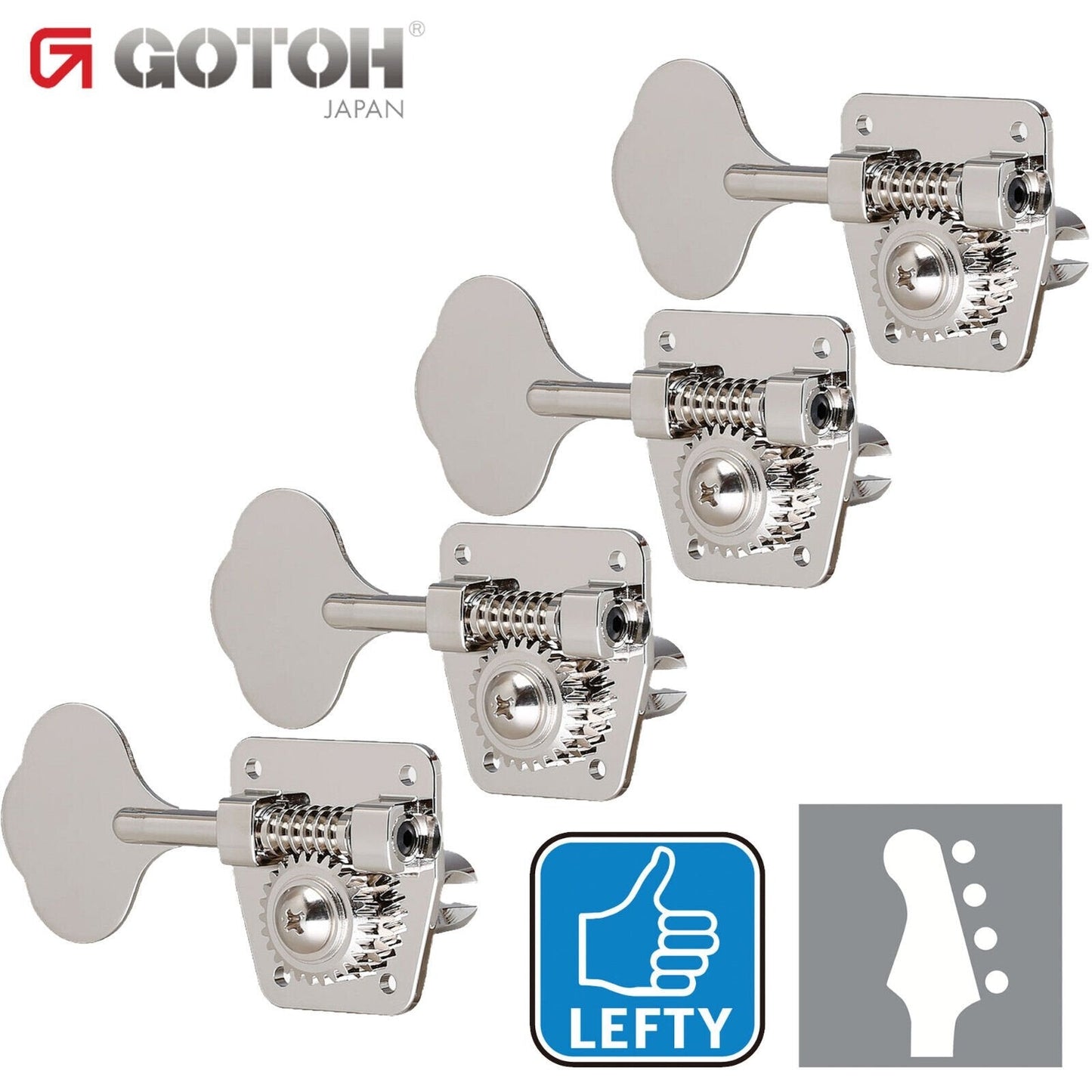 NEW Gotoh GB2 4 In-Line LEFTY Clover Leaf Bass Tuners 26:1 Gear Ratio - NICKEL
