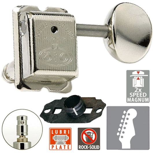 NEW Gotoh SDS510-05M MG 6-in-line LOCKING Vintage Style Tuners Set - NICKEL