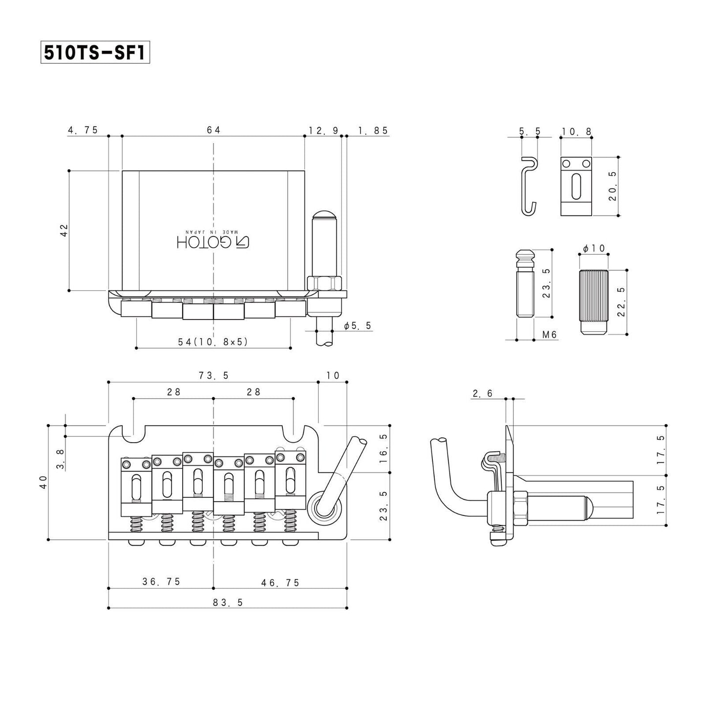 NEW Gotoh 510TS-SF1 Non-locking 2 Point Tremolo Bridge w/ STEEL BLOCK - GOLD