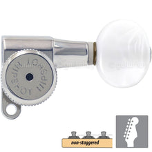 Load image into Gallery viewer, NEW Hipshot 6-in-Line LOCKING Tuners SET w/ PEARL Buttons Non-Staggered - CHROME