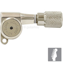 Load image into Gallery viewer, NEW Hipshot 6-in-Line STAGGERED Locking Tuners SET w/ Knurled Buttons - NICKEL