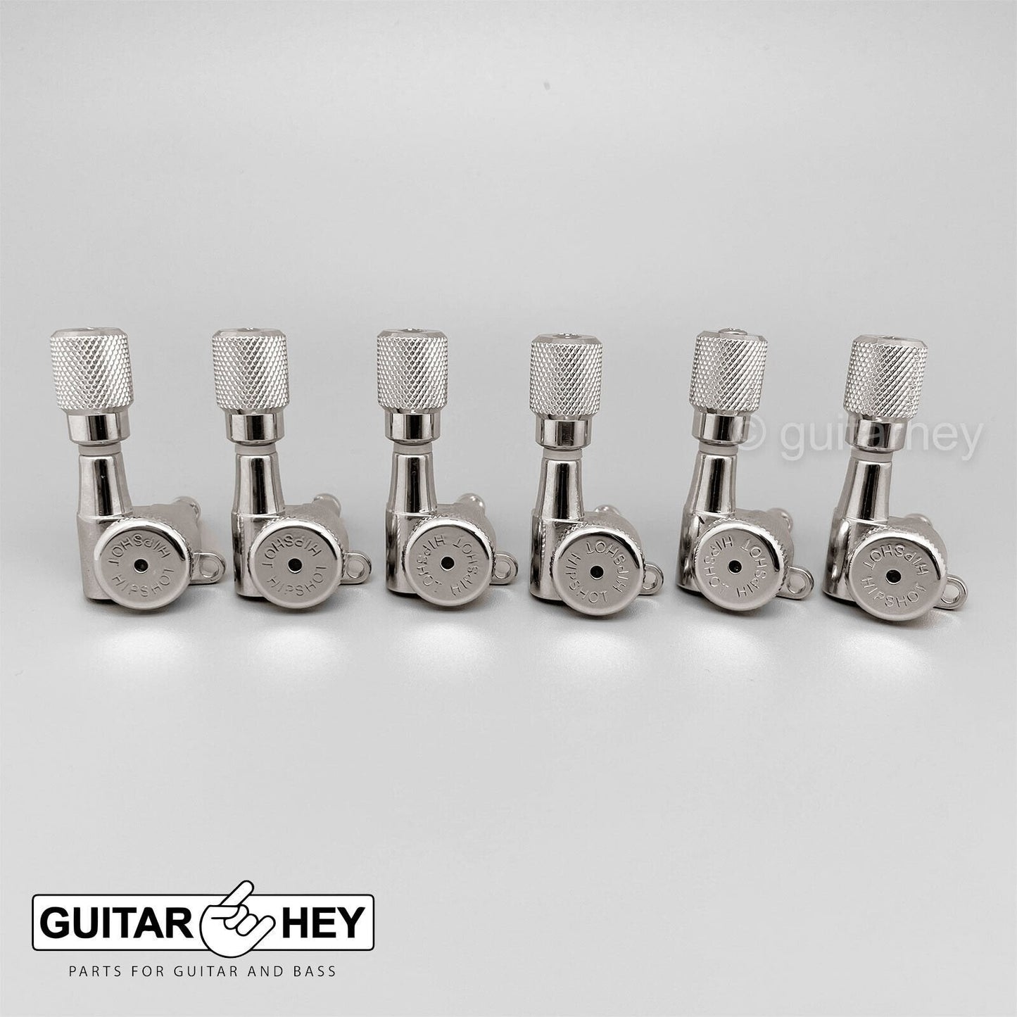 NEW Hipshot 6-in-Line STAGGERED Locking Tuners SET w/ Knurled Buttons - NICKEL
