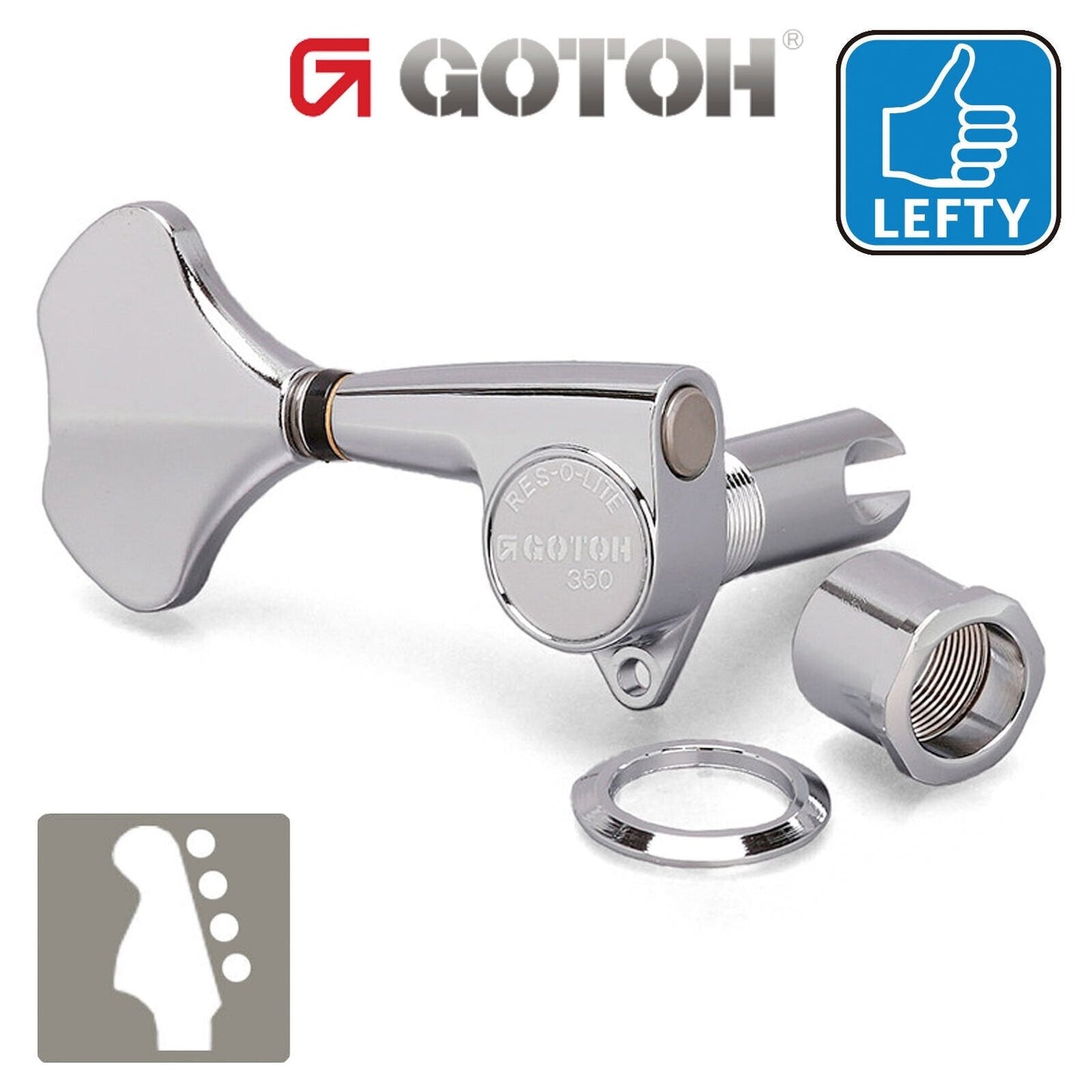 NEW Gotoh GB350 RES-O-LITE Aluminum TREBLE Side 4-in Line Tuners Set - CHROME