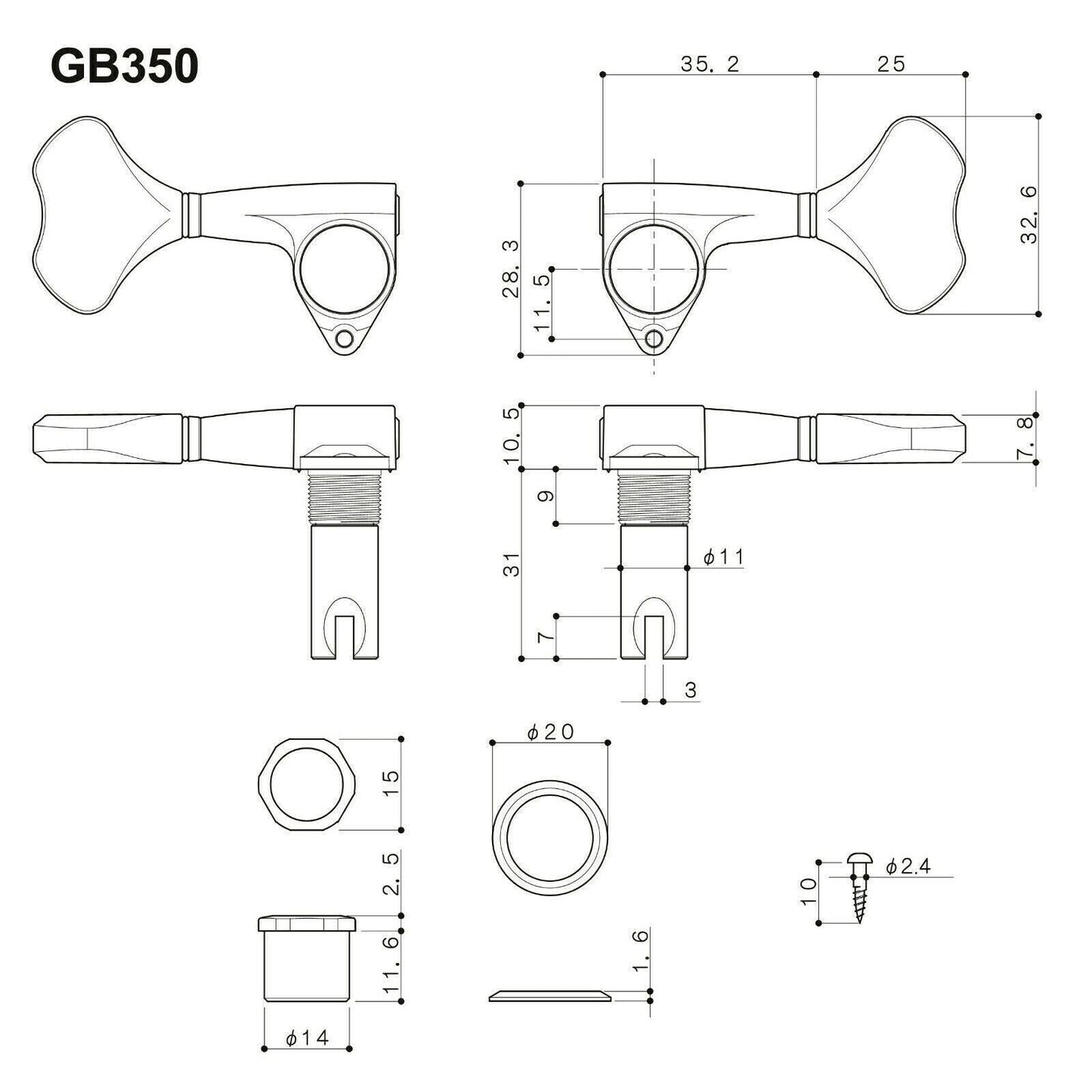 NEW Gotoh GB350 RES-O-LITE Aluminum TREBLE Side 4-in Line Tuners Set - CHROME
