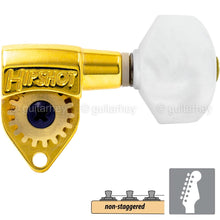 Load image into Gallery viewer, NEW Hipshot Classic Open-Gear Tuners 6 in line Non-Staggered Pearl Buttons, GOLD