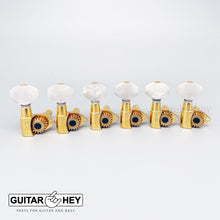 Load image into Gallery viewer, NEW Hipshot Classic Open-Gear Tuners 6 in line Non-Staggered Pearl Buttons, GOLD