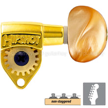 Load image into Gallery viewer, NEW Hipshot Classic Open-Gear Tuners 6 in line Non-Staggered AMBER Buttons, GOLD