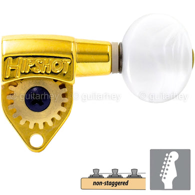 NEW Hipshot Classic Open-Gear Tuners 6 in line Non-Staggered OVAL Pearl - GOLD