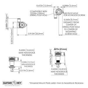 NEW Hipshot Classic Open-Gear Tuners 6 in line Non-Staggered SMALL Buttons, GOLD