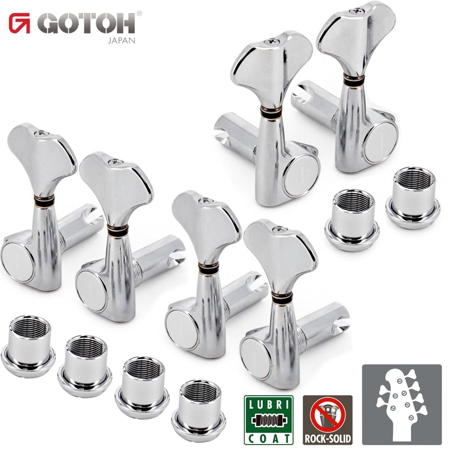 NEW Gotoh GB707 6-Strings Bass Machine Heads Set L2+R4 Tuners w/ Screws - CHROME