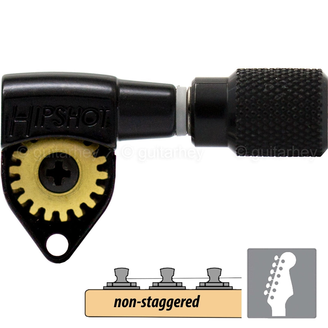 NEW Hipshot Classic Open-Gear Non-Staggered Tuners 6 in line KNURLED - BLACK