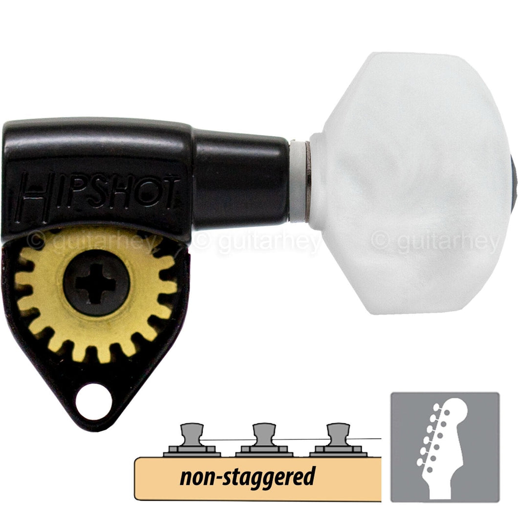 NEW Hipshot Classic Open-Gear Non-Staggered Tuners 6 in line PEARLOID - BLACK