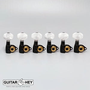 NEW Hipshot Classic Open-Gear Non-Staggered Tuners 6 in line PEARLOID - BLACK