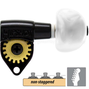 NEW Hipshot Classic Open-Gear Non-Staggered Tuners 6 in line PEARL - BLACK