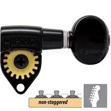 Load image into Gallery viewer, NEW Hipshot Classic Open-Gear Non-Staggered Tuners 6 in line OVAL Button - BLACK