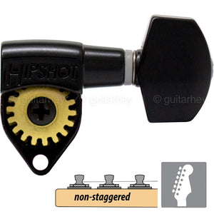 NEW Hipshot Classic Open-Gear Non-Staggered Tuners 6 in line Small Button, BLACK