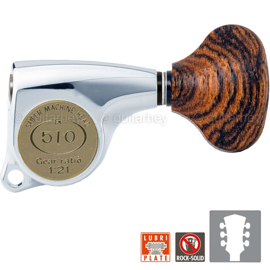 NEW Gotoh SGL510Z-RL5 Set Tuners LARGE Wood Button 1:21 Gear Ratio, 3x3 - CHROME