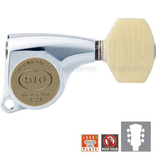 NEW Gotoh SGL510Z-M07 Set Tuners Small IVORY Button 1:21 Gear Ratio 3x3 - CHROME
