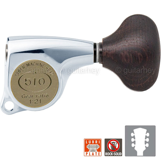 NEW Gotoh SGL510Z-TL5 Set Tuners LARGE Wood Button 1:21 Gear Ratio, 3x3 - CHROME