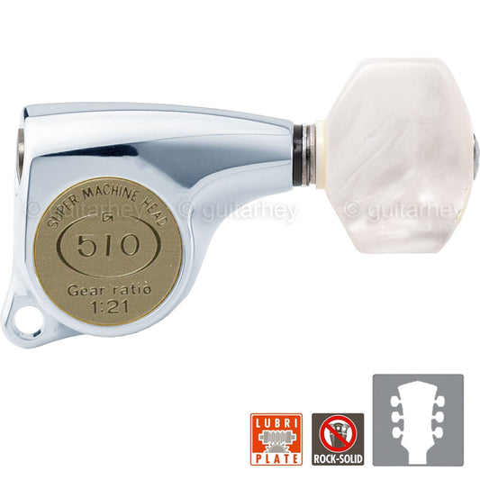 NEW Gotoh SGL510Z-P7 Set Tuners Small PEARL Button 1:21 Gear Ratio, 3x3 - CHROME