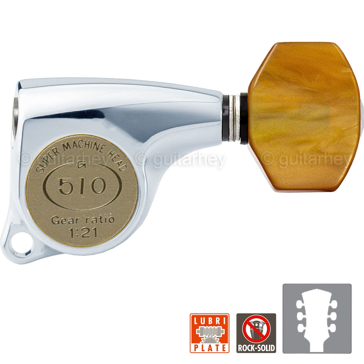 NEW Gotoh SGL510Z-P8 Set Tuners Small AMBER Button 1:21 Gear Ratio, 3x3 - CHROME