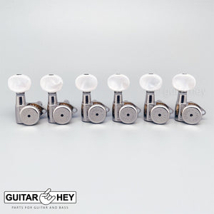 NEW Hipshot Grip-Lock Non-Staggered LOCKING TUNERS 6 In Line Oval Pearl - CHROME