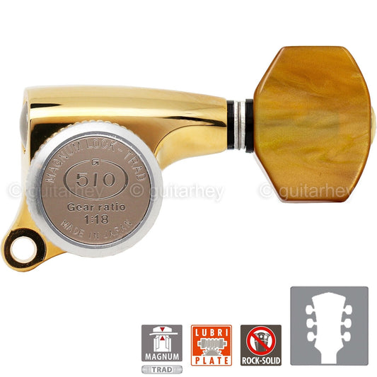 NEW Gotoh SGS510Z-P8 MGT L3+R3 Set Mini LOCKING Tuners 1:18 Ratio 3x3 - GOLD