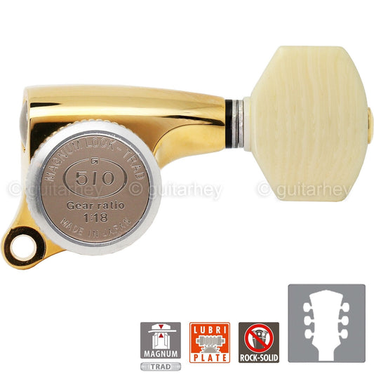 NEW Gotoh SGS510Z-M07 MGT L3+R3 Set Mini LOCKING Tuners 1:18 Ratio 3x3 - GOLD