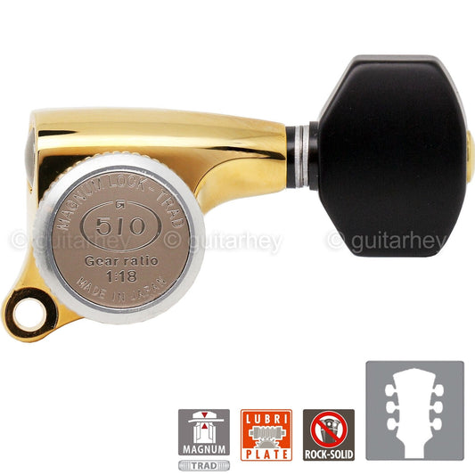 NEW Gotoh SGS510Z-B07 MGT L3+R3 Set Mini LOCKING Tuners 1:18 Ratio 3x3 - GOLD